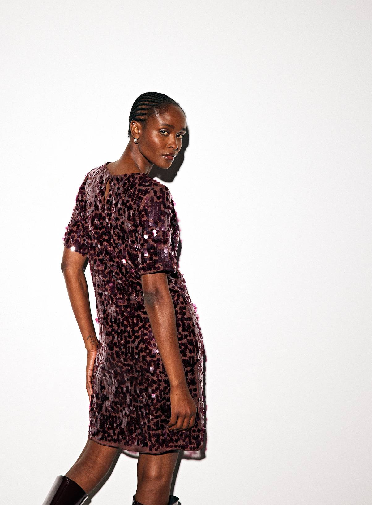 Burgundy Sequin Mini T-Shirt Dress 24 - Image 4